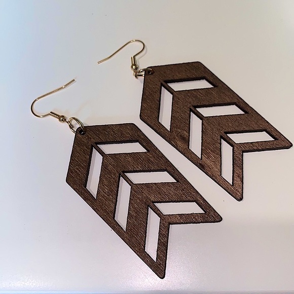 Wood Arrow Earrings Geometric Dangle Native Bohemian Gypsy Western Jewelry NEW - Picture 3 of 4